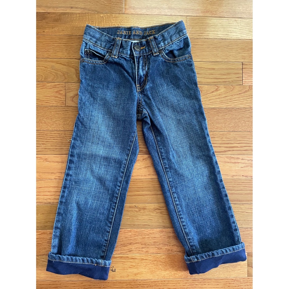 Janie and Jack Boys Blue Jersey cuffed Straight Leg Jeans Sz4 Adjustable Waist